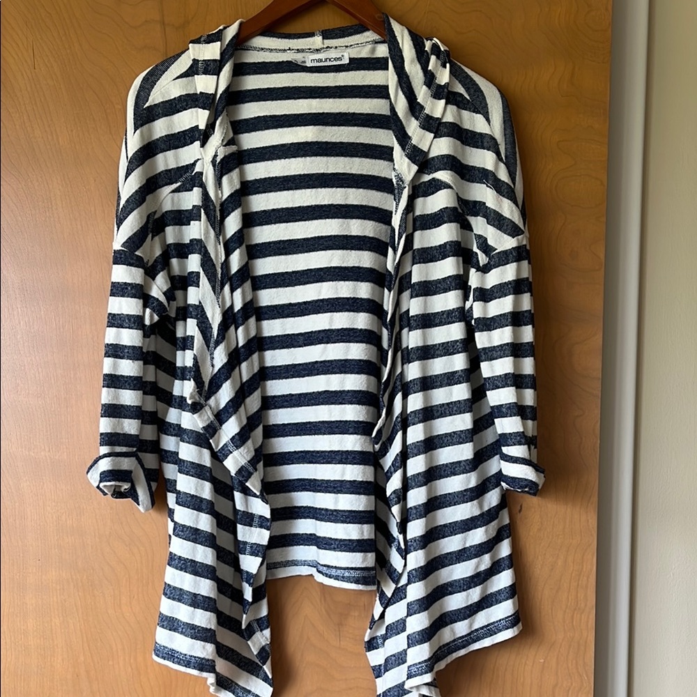 Maurices Blue and White Striped Women's Hooded Cardigan